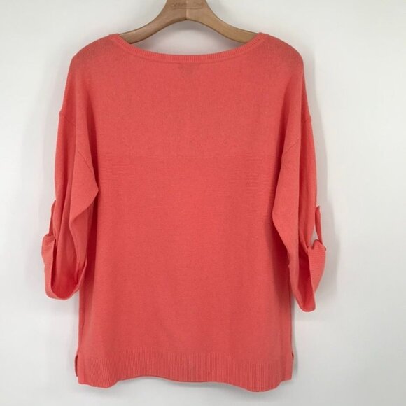 T By Talbots Coral Sweater 3/4 roll tab Sleeve  Womens size large cotton new - Picture 8 of 10